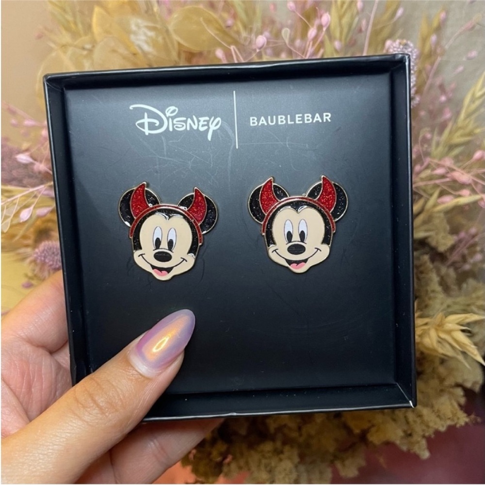 NEW IN BOX Disney x Baublebar festive Mickey Mouse red devil horns earrings